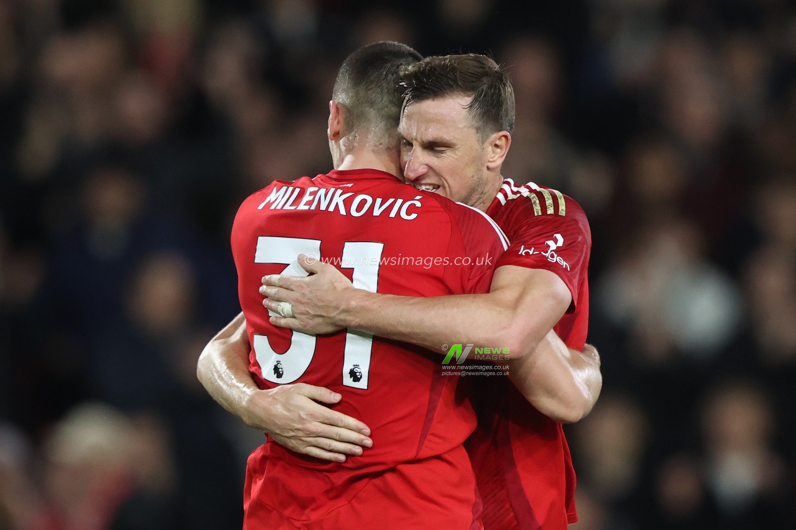 Nikola MilenkoviÄ‡ of Nottingham Forest and Chris Wood of Nottingham Forest celebrate the win during the Premier League match Nottingham Forest vs Ipswich Town at City Ground, Nottingham, United Kingdom, 30th November 2024

(Photo by Alfie Cosgrove/News Images)