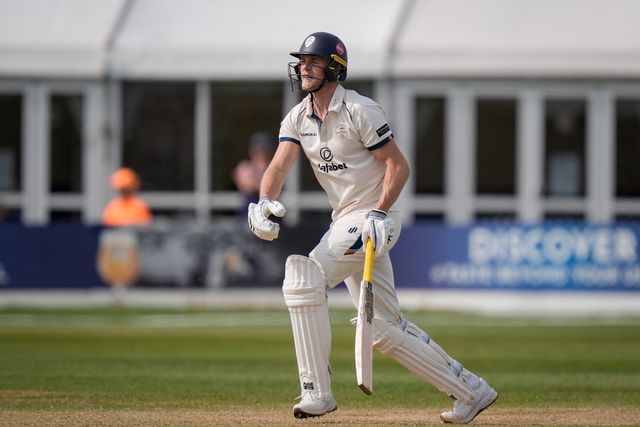 Zak Chappell holes out and is caught for the final wicket on the first innings during the County Championship Division Two Derbyshire v Gloucestershire at The Central Co-Op County Ground, Derby, United Kingdom on 26 April 2026

(Photo by Maynard Manyowa/News Images)