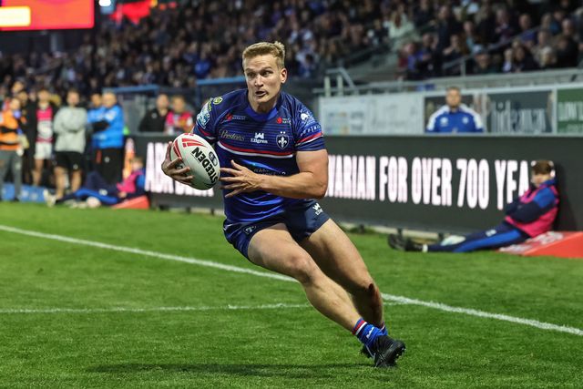 Will Tate of Wakefield Trinity goes over for a try during the Betfred Super League round 11 match Wakefield Trinity vs Catalans Dragons at DIY Kitchens Stadium, Wakefield, United Kingdom on 15 May 2026

(Photo by Mark Cosgrove/News Images)