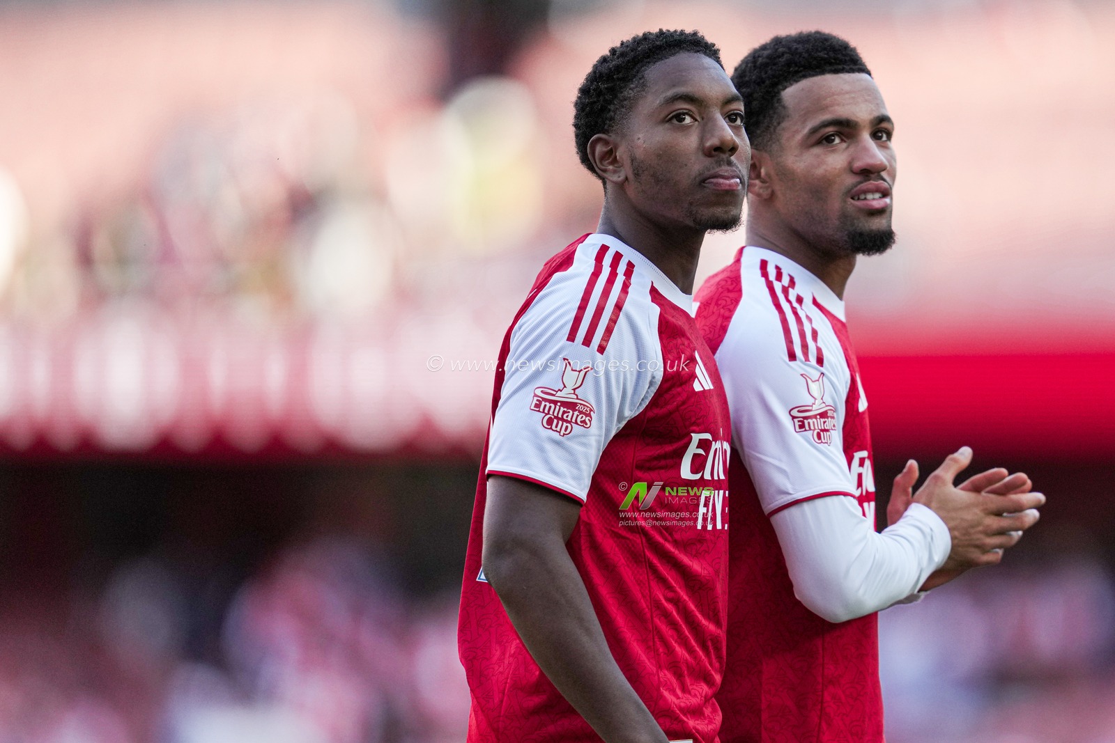 Myles Lewis-Skelly of Arsenal and Ethan Nwaneri of Arsenal during the Pre-season friendly match Arsenal vs Athletic Bilbao at Emirates Stadium, London, United Kingdom, 9th August 2025

(Photo by Harvey Murphy/News Images)