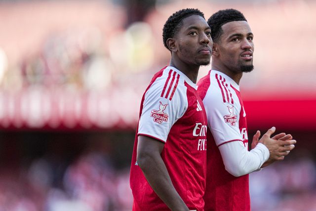 Myles Lewis-Skelly of Arsenal and Ethan Nwaneri of Arsenal during the Pre-season friendly match Arsenal vs Athletic Bilbao at Emirates Stadium, London, United Kingdom, 9th August 2025

(Photo by Harvey Murphy/News Images)
