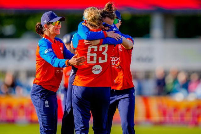 Linsey Smith of England celebrates the wicket of Amelia Kerr of New Zealand during the England Women v New Zealand 1st Vitality IT20 match at The Central Co-Op County Ground, Derby, United Kingdom on 20 May 2026

(Photo by Maynard Manyowa/News Images)