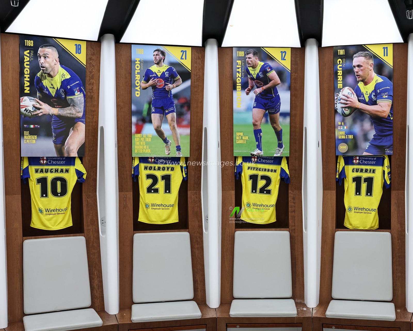 Paul Vaughan of Warrington Wolves Adam Holroyd of Warrington Wolves Lachlan Fitzgibbon of Warrington Wolves Ben Currie of Warrington Wolves shirts in the dressing room during the Betfred Challenge Cup Final Warrington Wolves vs Hull KR at Wembley Stadium, London, United Kingdom, 7th June 2025

(Photo by Mark Cosgrove/News Images)