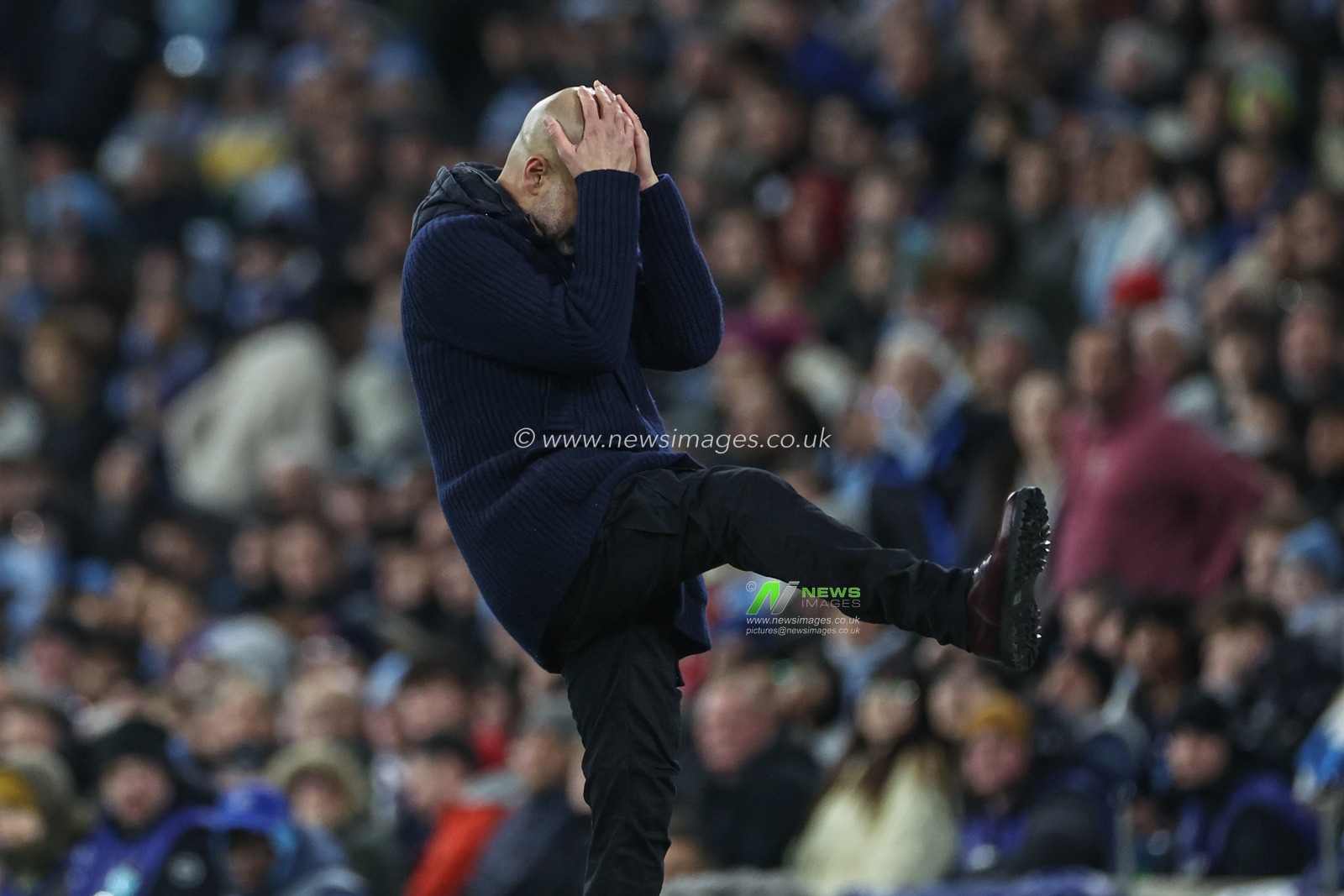 Pep Guardiola manager of Manchester City reacts after Raphael Onyedika of Club Brugge scores to make it 0-1 during the UEFA Champions League Matchday 8 of 8 Manchester City vs Club Brugge at Etihad Stadium, Manchester, United Kingdom, 29th January 2025

(Photo by Mark Cosgrove/News Images)