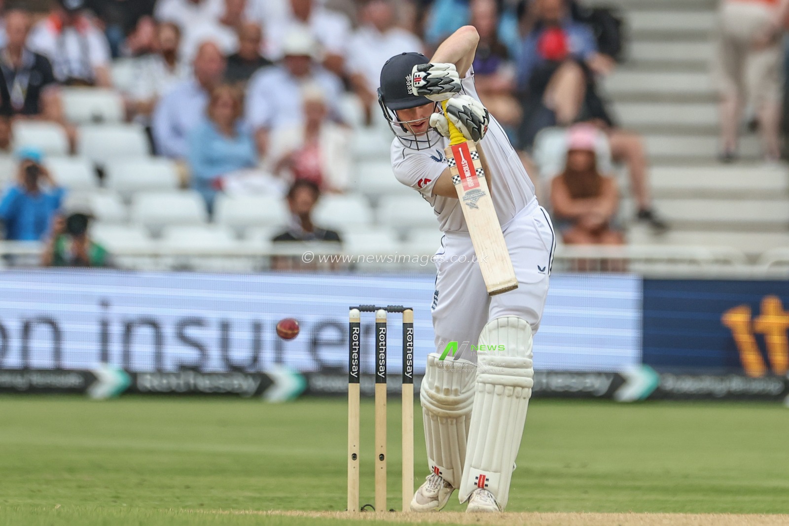 Harry Brook of England drives the ball up field and notches up a half century (50 runs) during the Rothesay Test Match day three England vs West Indies at Trent Bridge, Nottingham, United Kingdom, 20th July 2024

(Photo by Mark Cosgrove/News Images)