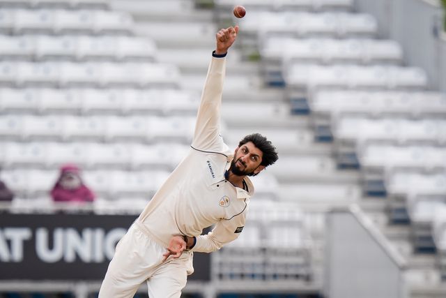 Shoaib Bashir of Derbyshire bowls during the County Championship Division Two Derbyshire vs Northamptonshire day four match at The Central Co-Op County Ground, Derby, United Kingdom on 11 May 2026

(Photo by Maynard Manyowa/News Images)