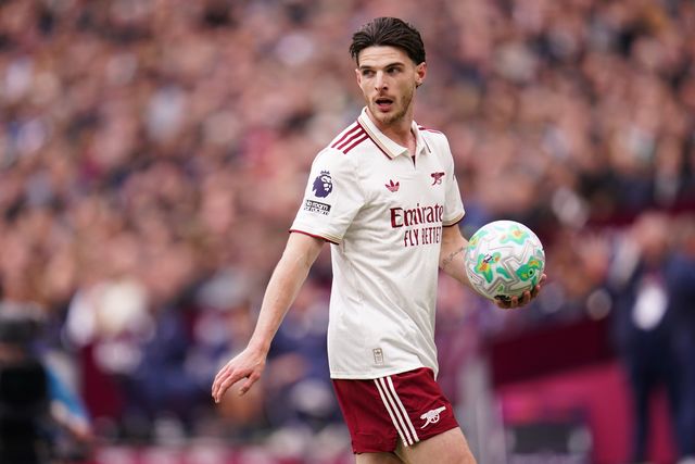 Declan Rice of Arsenal prepares to take throw in during the Premier League match West Ham United vs Arsenal at London Stadium, London, United Kingdom on 10 May 2026

(Photo by Harvey Murphy/News Images)