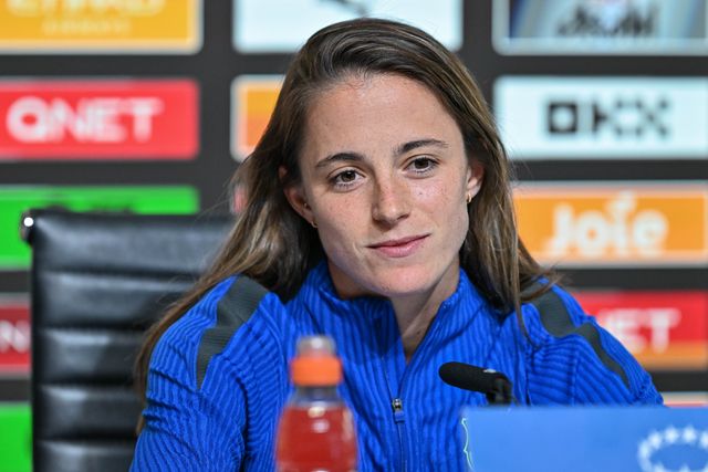 Ona Batlle of Barcelona FemenÃ­ during Barcelona women's Champions League Press Conference at Joie Stadium, Manchester, United Kingdom, 8th October 2024

(Photo by Cody Froggatt/News Images)