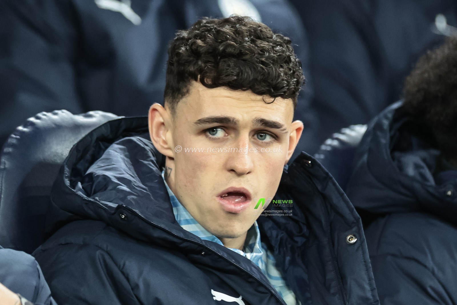 Phil Foden of Manchester City sat on the bench during the UEFA Champions League Matchday 5 of 8 Manchester City v Bayer 04 Leverkusen at City of Manchester Stadium, Manchester, United Kingdom, 25th November 2025

(Photo by Mark Cosgrove/News Images)

*** GER AUT SUI OUT ***
