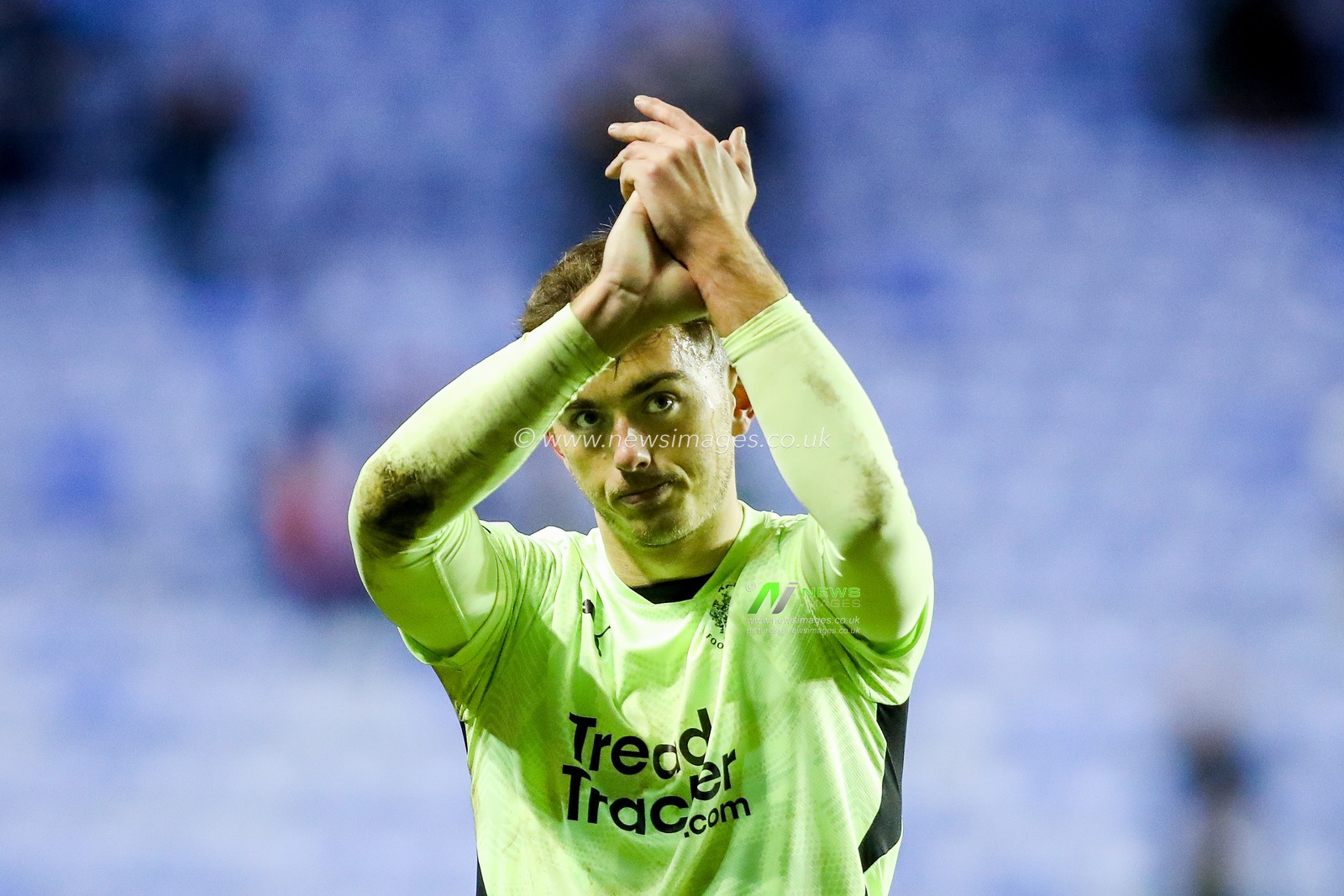 Harry Tyrer of Blackpool acknowledges the fans after the teams victory following the Sky Bet League 1 match Reading vs Blackpool at Select Car Leasing Stadium, Reading, United Kingdom, 14th December 2024

(Photo by Izzy Poles/News Images)