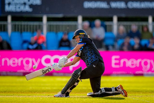 Sophie Devine of New Zealand hits three sixes in an over during the England Women v New Zealand 1st Vitality IT20 match at The Central Co-Op County Ground, Derby, United Kingdom on 20 May 2026

(Photo by Maynard Manyowa/News Images)