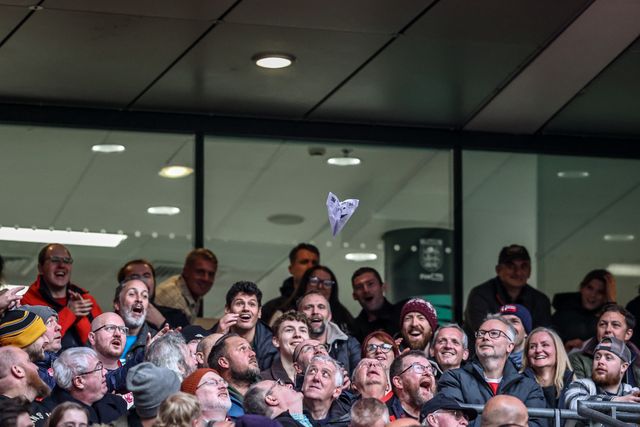 England fans entertain themselves with paper planes as they trail 6-26 during the The Ashes Series 2025 England vs Australia at Wembley Stadium, London, United Kingdom, 25th October 2025

(Photo by Alfie Cosgrove/News Images)