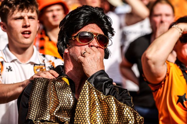 Hull fans watch on in the final minutes of the game during the Sky Bet Championship Playoffs Final match Hull City vs Middlesbrough at Wembley Stadium, London, United Kingdom on 23 May 2026

(Photo by Alfie Cosgrove/News Images)