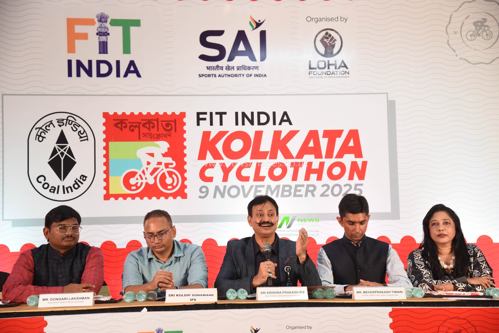 Krisna Prakash IPS, addressing with Dangori Laxman,Asst Director SAI and others at the Media Conference FIT India Kolkata Cyclothon 2025 at the Sai complex in Kolkata on October 25,2025,Photo by Debajyoti Chakraborty.(Photo: Debajyoti Chakraborty/News Images)