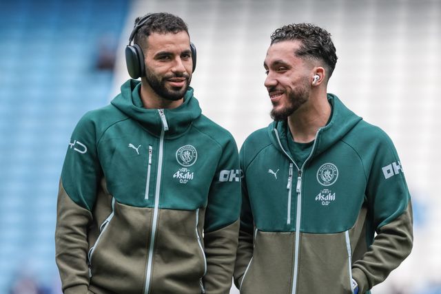 Rayan Ait-Nouri speaks with Rayan Cherki of Manchester City as they arrive during the Premier League match Manchester City vs Arsenal at Etihad Stadium, Manchester, United Kingdom on 19 April 2026

(Photo by Mark Cosgrove/News Images)