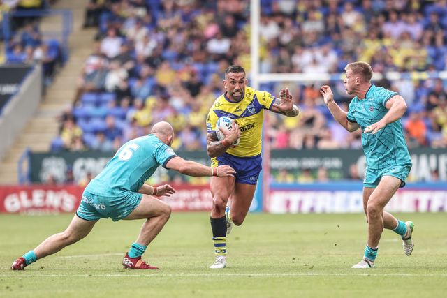 Paul Vaughan of Warrington Wolves breaks with the ball during the Betfred Super League round 15 match Warrington Wolves vs Huddersfield Giants at Halliwell Jones Stadium, Warrington, United Kingdom, 21st June 2025

(Photo by Alfie Cosgrove/News Images)